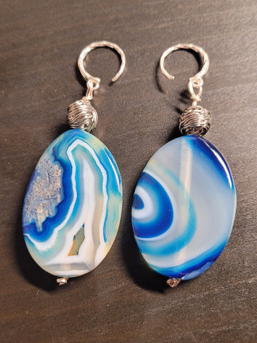 Natural Agate, Silver earrings